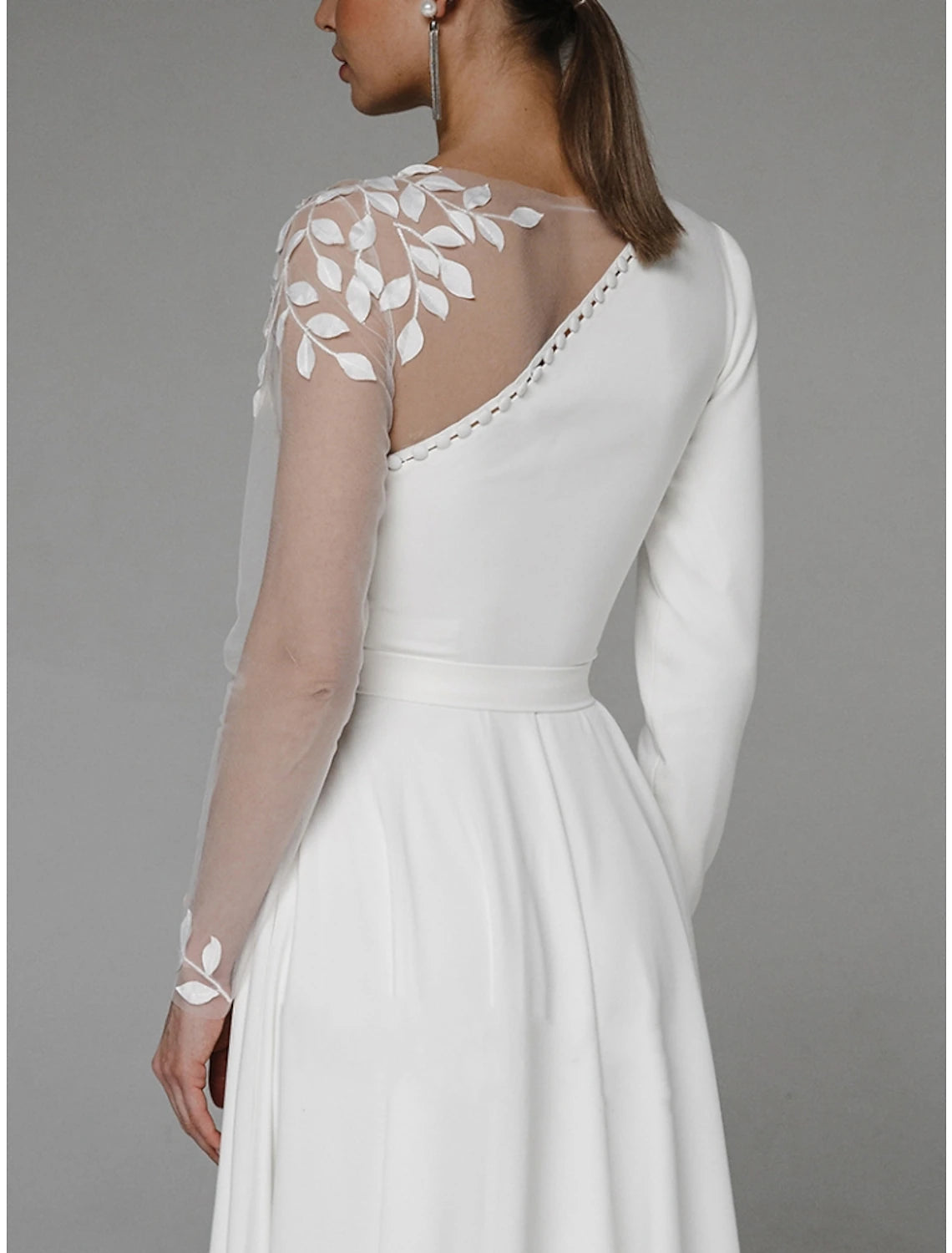 Abito da sera a trapezio, abito da festa formale, lunghezza pavimento, maniche lunghe, scollo gioiello, chiffon con pieghe e spacchi, applicazioni 2025